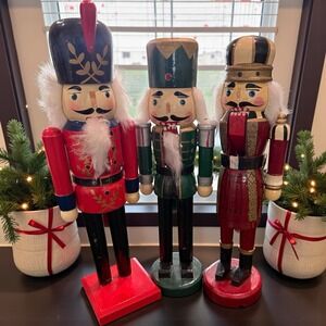 Vintage Wooden Nutcracker Soldiers Set of 3 Christmas 13–14" Damaged  Noses